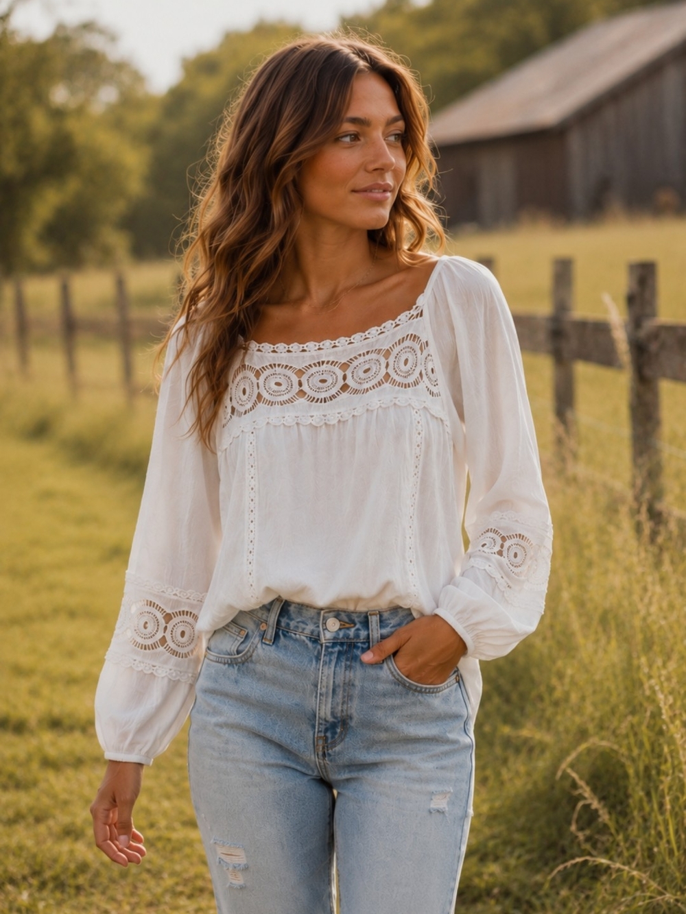 Westport White Boho Cottagecore Peasant Blouse XL EUC